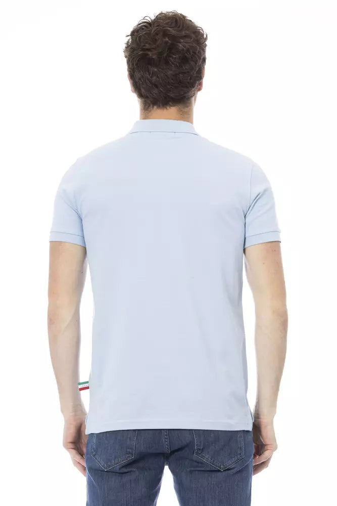 Light Blue Cotton Men Polo - GlamHub Luxury and Icon Brand Clothing