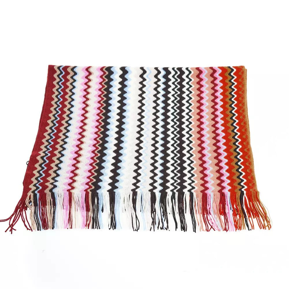 Geometric Pattern Fringed Scarf in Vibrant Tones - GlamHub Luxury and Icon Brand Clothing