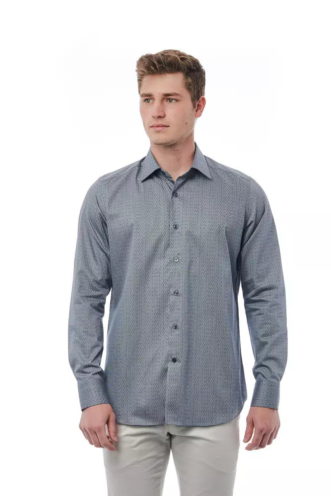 Black Cotton Men Shirt - GlamHub Luxury and Icon Brand Clothing