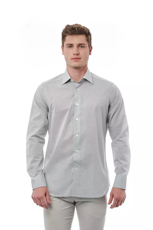 Gray Cotton Men Shirt - GlamHub Luxury and Icon Brand Clothing