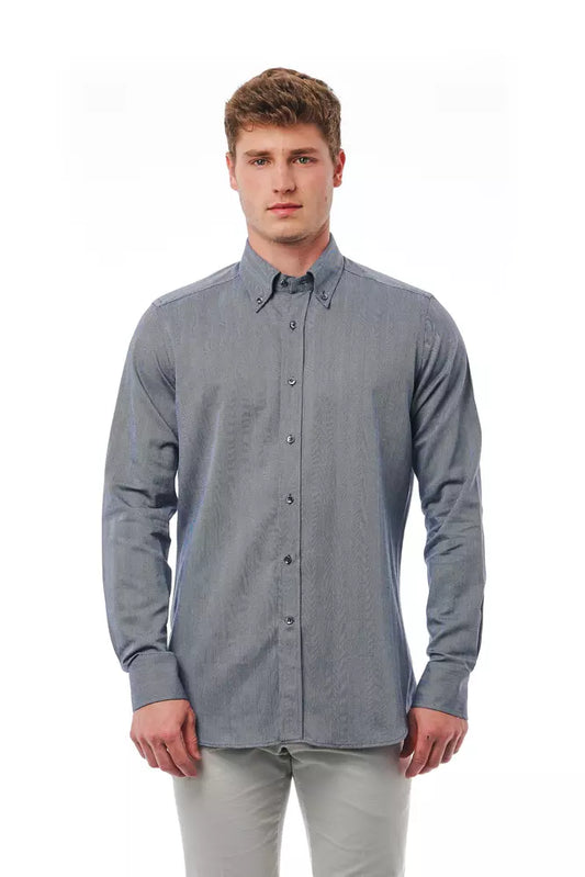 Blue Cotton Men Shirt - GlamHub Luxury and Icon Brand Clothing