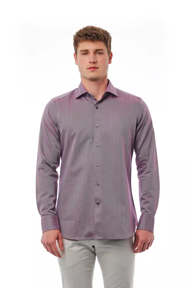 Burgundy Cotton Men Shirt - GlamHub Luxury and Icon Brand Clothing