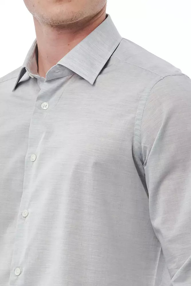 Gray Cotton Men Shirt - GlamHub Luxury and Icon Brand Clothing