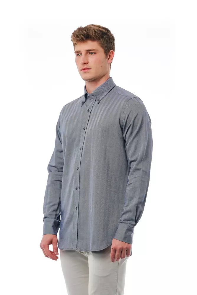 Blue Cotton Men Shirt - GlamHub Luxury and Icon Brand Clothing