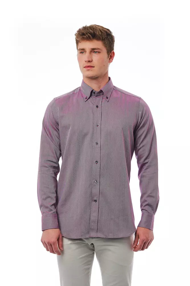 Burgundy Cotton Men Shirt - GlamHub Luxury and Icon Brand Clothing