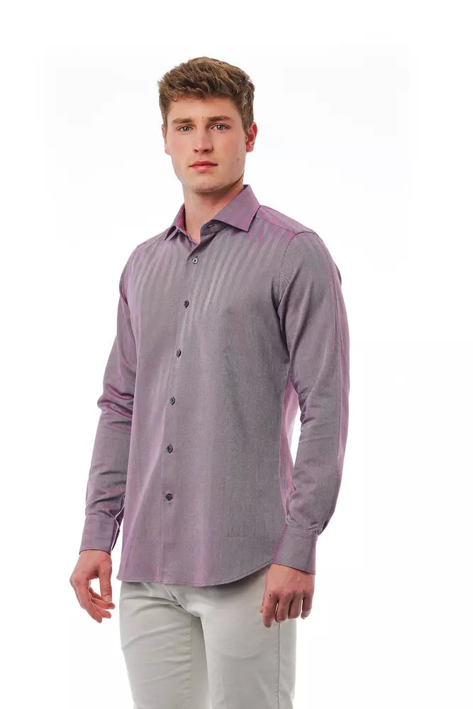 Burgundy Cotton Men Shirt - GlamHub Luxury and Icon Brand Clothing