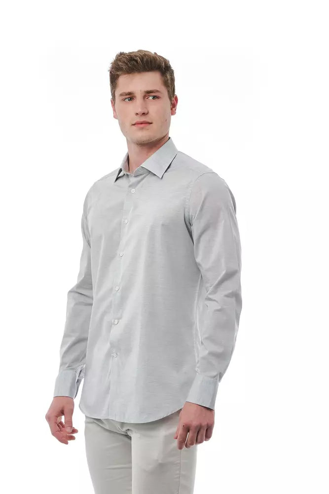 Gray Cotton Men Shirt - GlamHub Luxury and Icon Brand Clothing