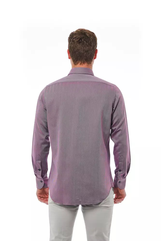 Burgundy Cotton Men Shirt - GlamHub Luxury and Icon Brand Clothing