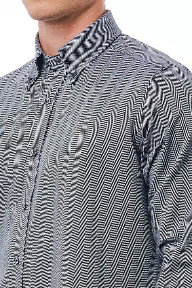 Blue Cotton Men Shirt - GlamHub Luxury and Icon Brand Clothing