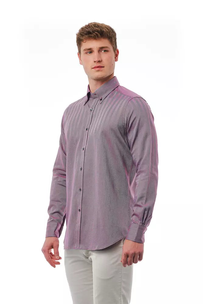 Burgundy Cotton Men Shirt - GlamHub Luxury and Icon Brand Clothing