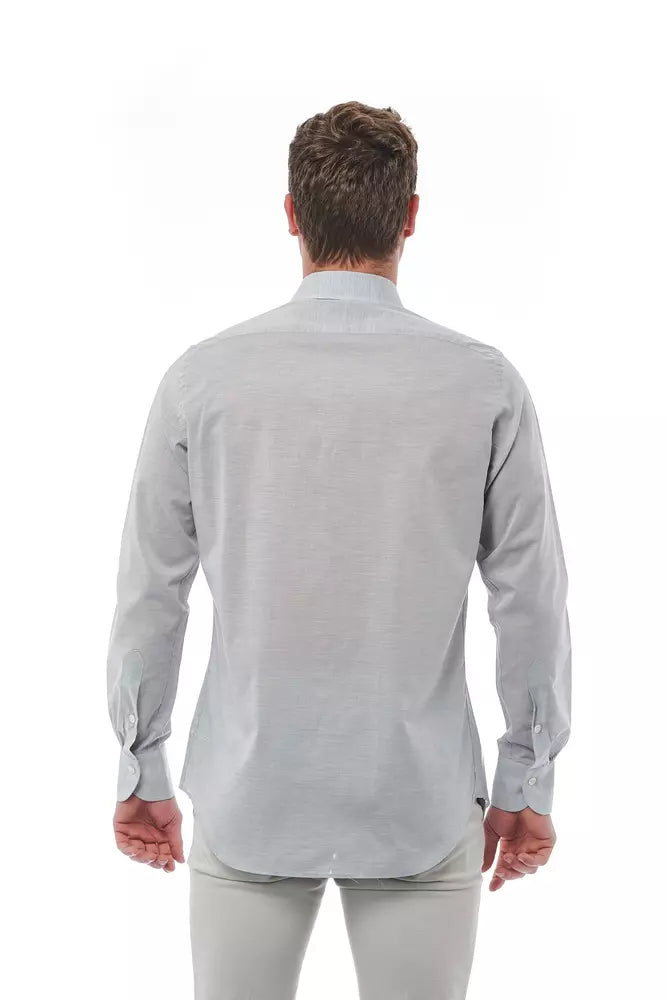 Gray Cotton Men Shirt - GlamHub Luxury and Icon Brand Clothing