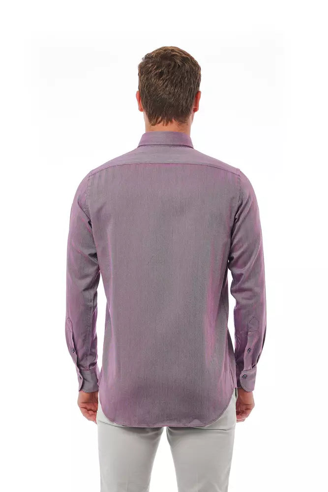 Burgundy Cotton Men Shirt - GlamHub Luxury and Icon Brand Clothing