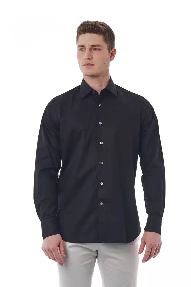 Black Cotton Men Shirt - GlamHub Luxury and Icon Brand Clothing