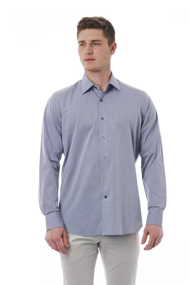 Gray Cotton Men Shirt - GlamHub Luxury and Icon Brand Clothing