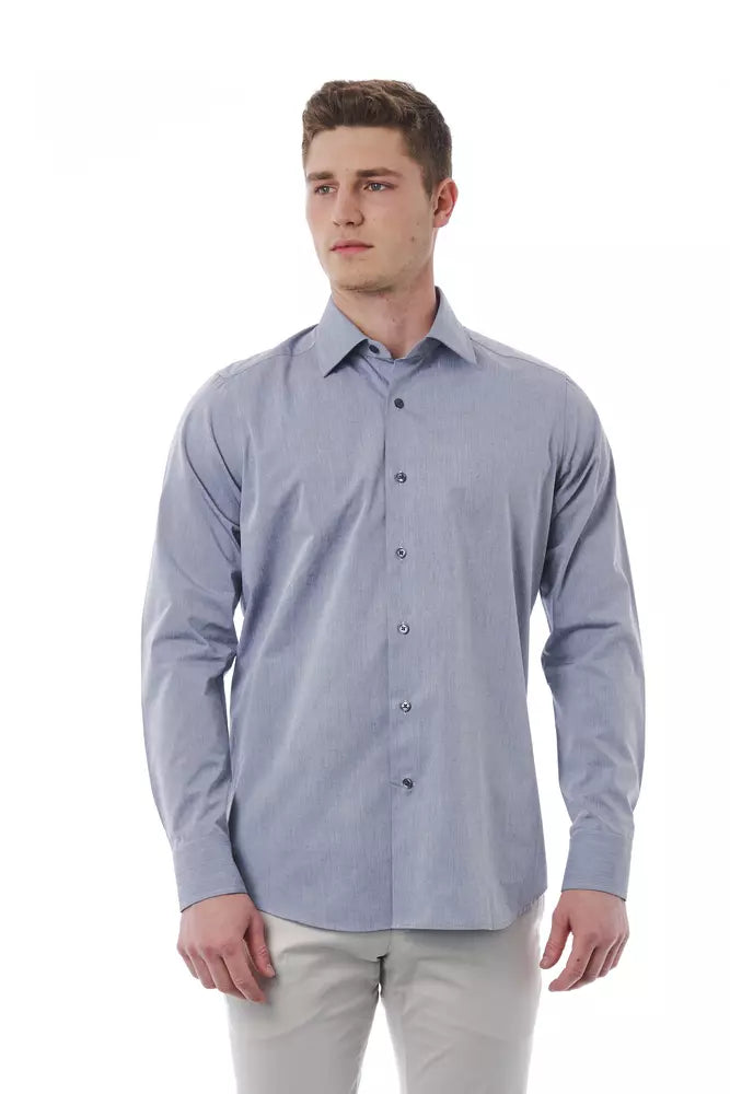 Gray Cotton Men Shirt - GlamHub Luxury and Icon Brand Clothing