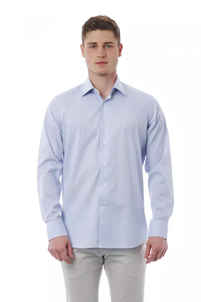 Light Blue Cotton Men Shirt - GlamHub Luxury and Icon Brand Clothing