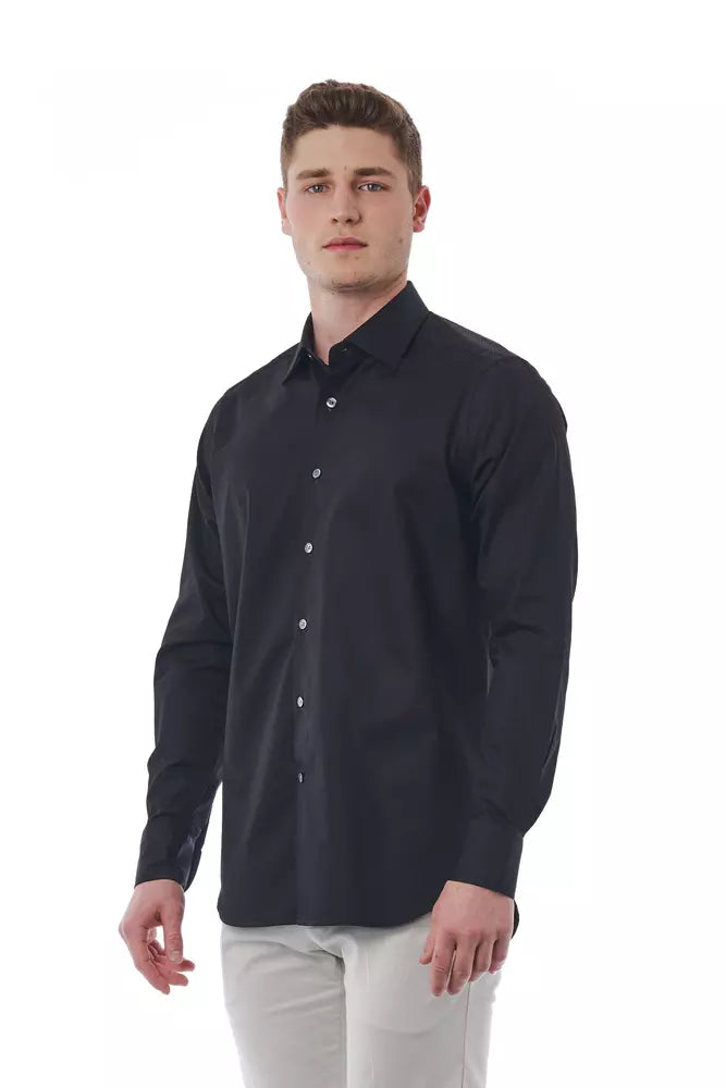 Black Cotton Men Shirt - GlamHub Luxury and Icon Brand Clothing