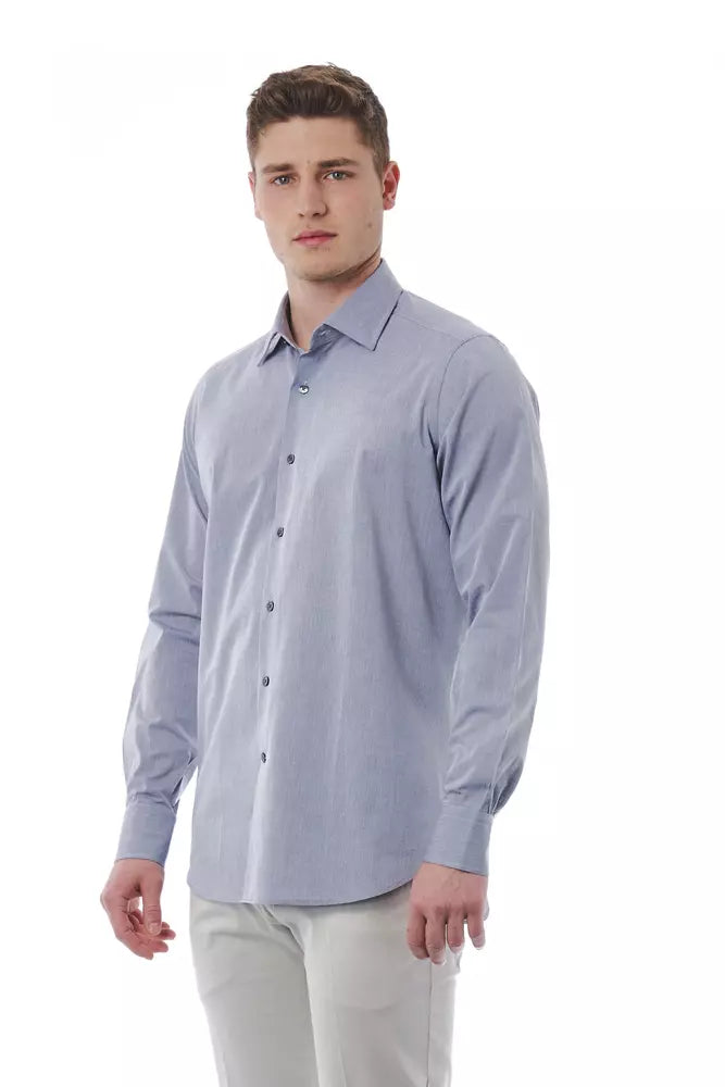 Gray Cotton Men Shirt - GlamHub Luxury and Icon Brand Clothing