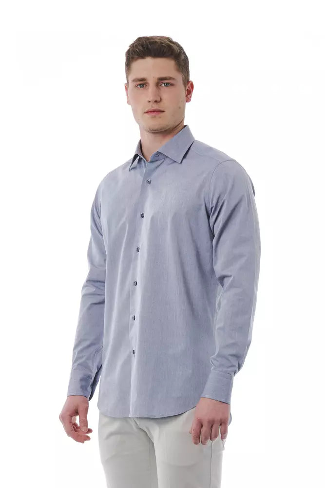 Gray Cotton Men Shirt - GlamHub Luxury and Icon Brand Clothing