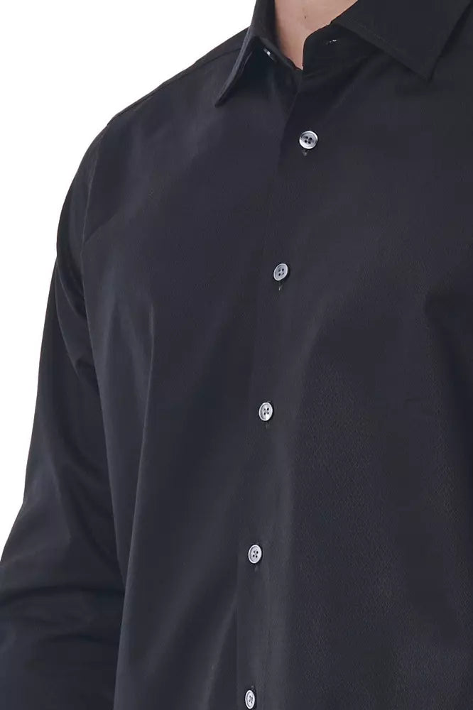 Black Cotton Men Shirt - GlamHub Luxury and Icon Brand Clothing