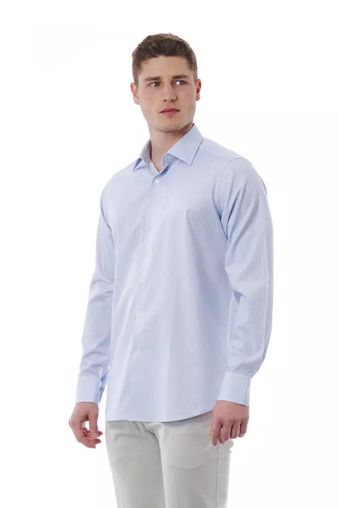 Light Blue Cotton Men Shirt - GlamHub Luxury and Icon Brand Clothing