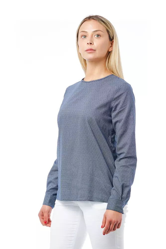 "Blue Cotton Women Shirt with Geometric Pattern" - GlamHub Luxury and Icon Brand Clothing