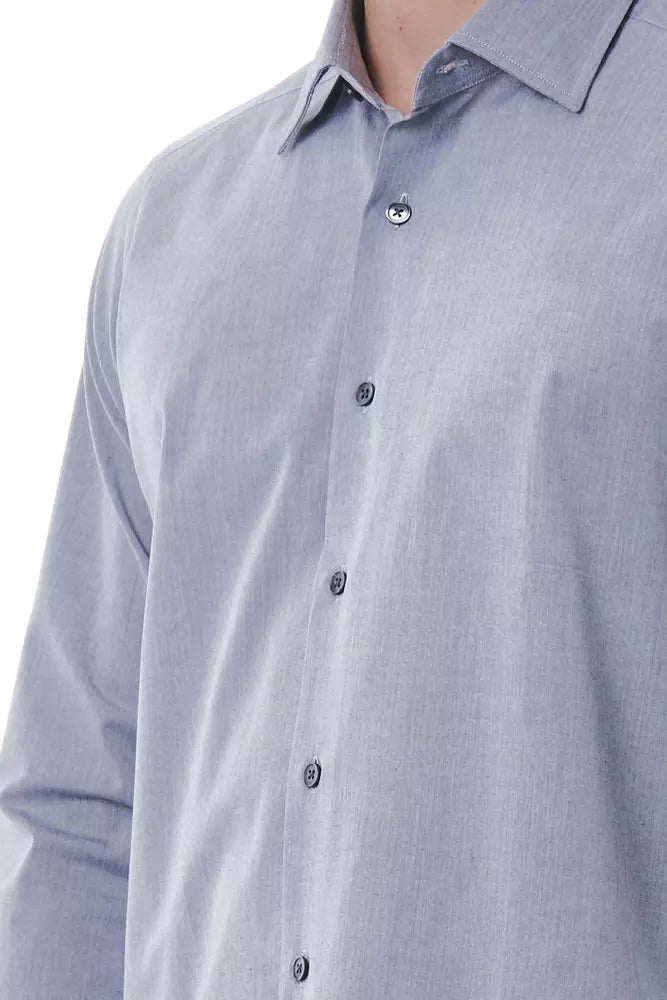 Gray Cotton Men Shirt - GlamHub Luxury and Icon Brand Clothing