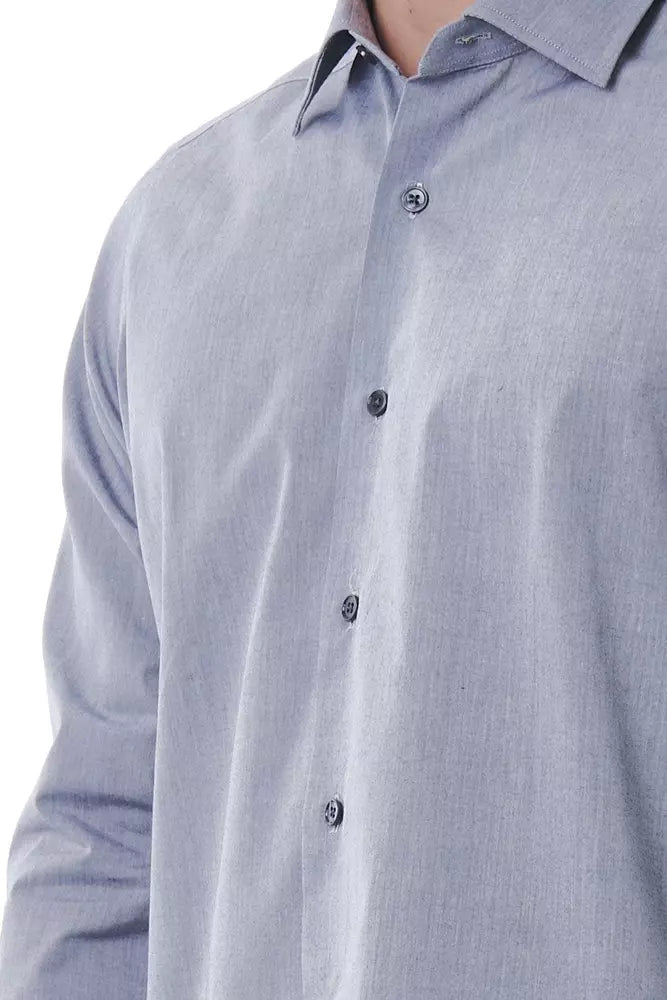 Gray Cotton Men Shirt - GlamHub Luxury and Icon Brand Clothing