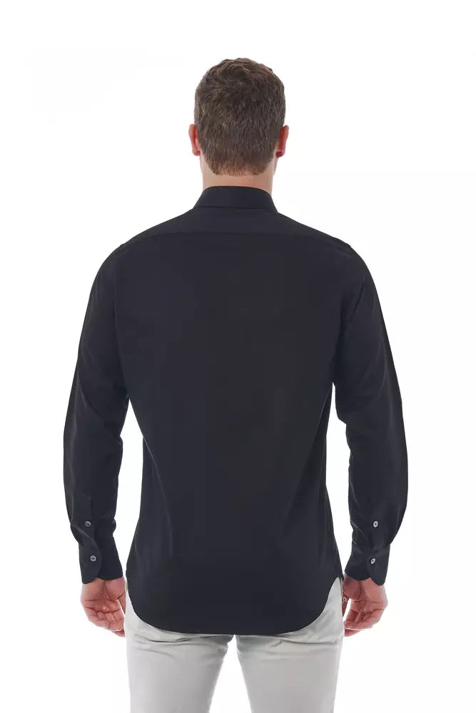 Black Cotton Men Shirt - GlamHub Luxury and Icon Brand Clothing