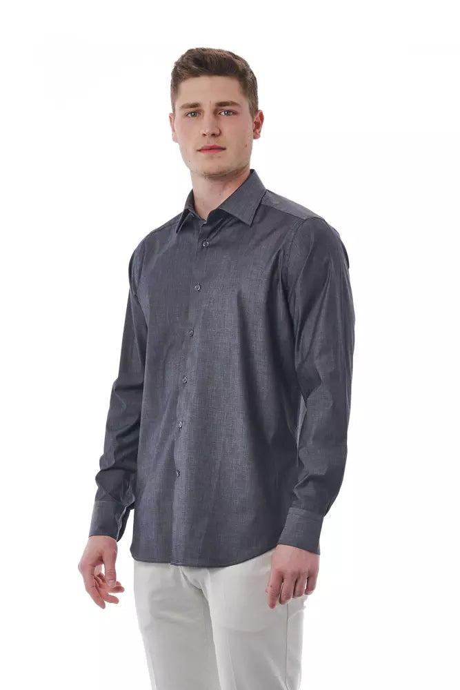 Gray Cotton Men Shirt - GlamHub Luxury and Icon Brand Clothing