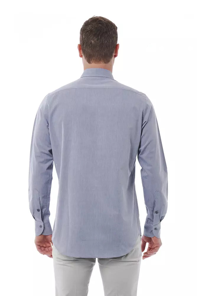 Gray Cotton Men Shirt - GlamHub Luxury and Icon Brand Clothing