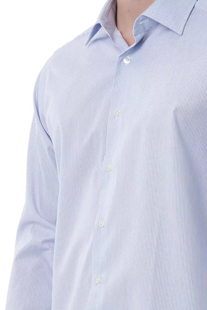 Light Blue Cotton Men Shirt - GlamHub Luxury and Icon Brand Clothing