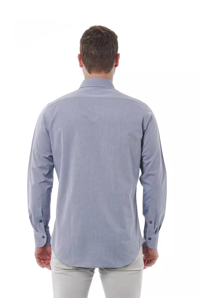 Gray Cotton Men Shirt - GlamHub Luxury and Icon Brand Clothing