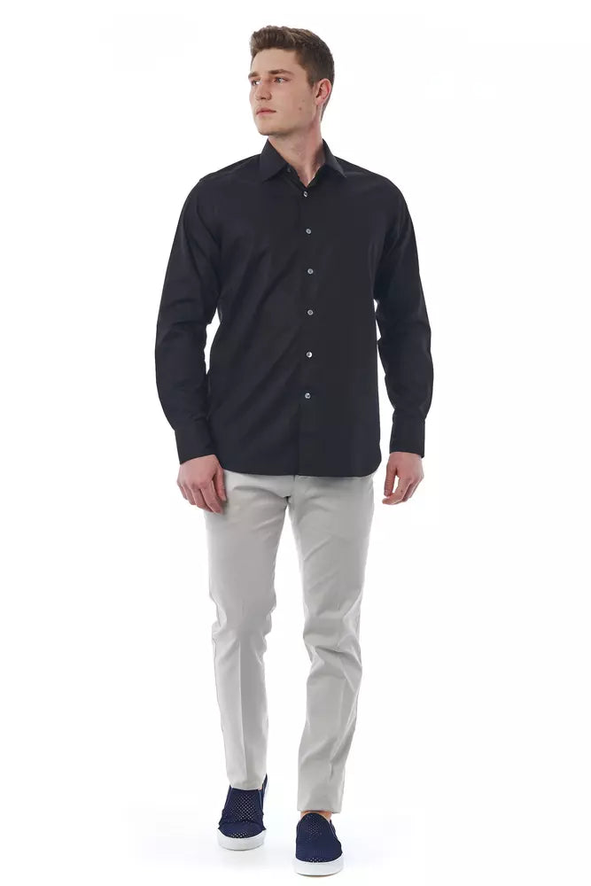 Black Cotton Men Shirt - GlamHub Luxury and Icon Brand Clothing