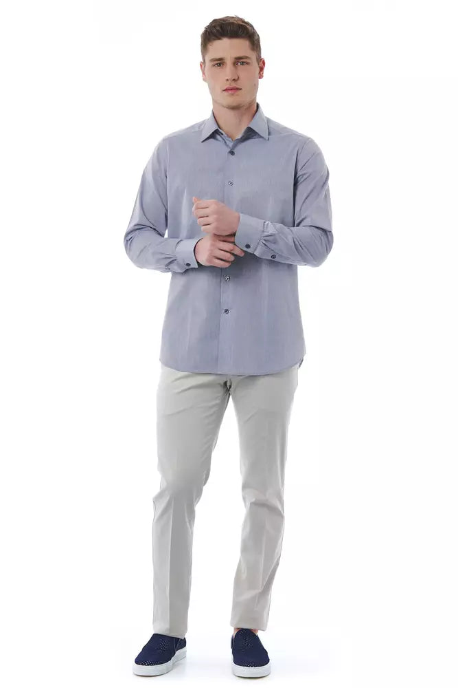 Gray Cotton Men Shirt - GlamHub Luxury and Icon Brand Clothing