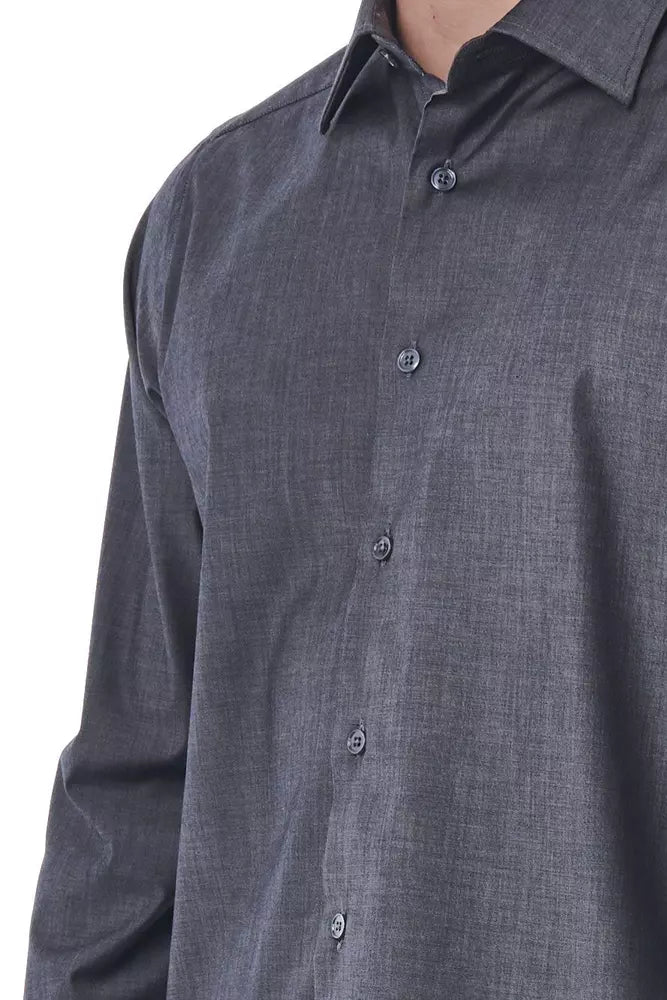 Gray Cotton Men Shirt - GlamHub Luxury and Icon Brand Clothing