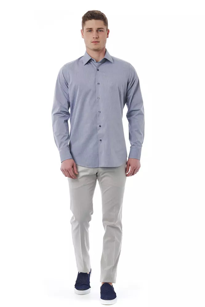 Gray Cotton Men Shirt - GlamHub Luxury and Icon Brand Clothing