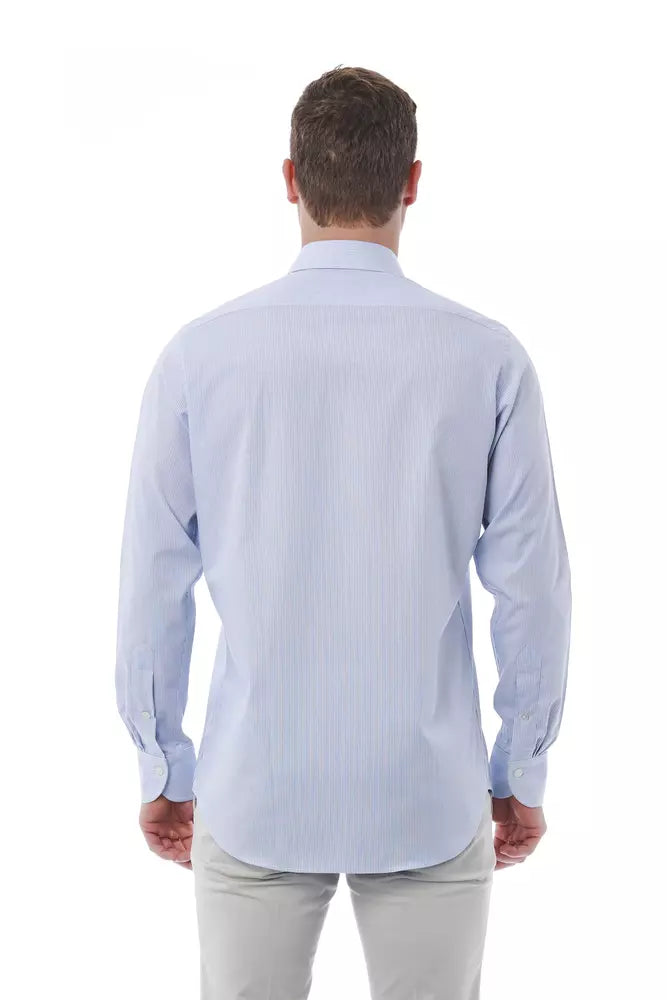 Light Blue Cotton Men Shirt - GlamHub Luxury and Icon Brand Clothing