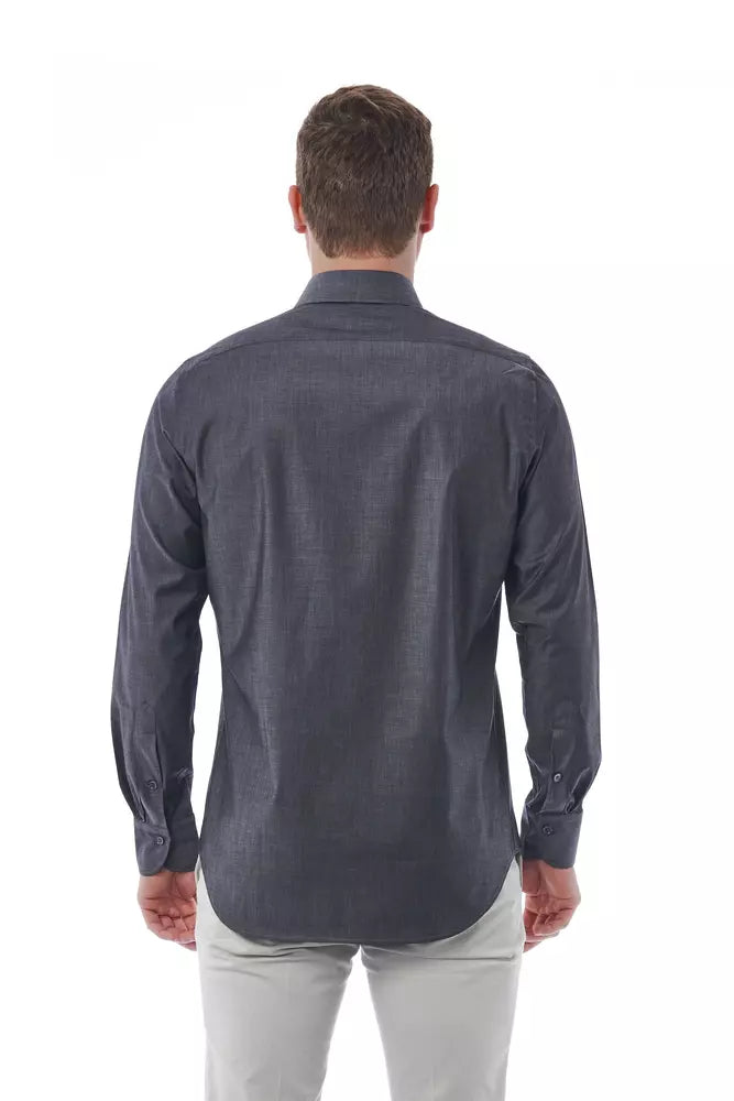 Gray Cotton Men Shirt - GlamHub Luxury and Icon Brand Clothing