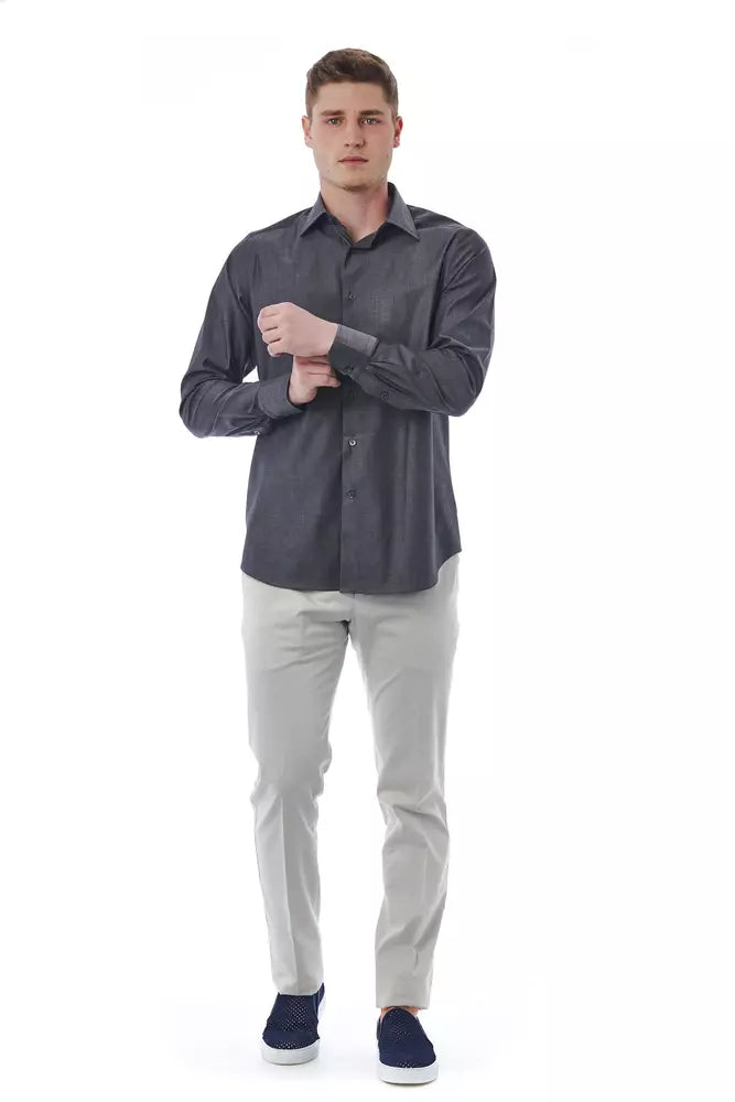 Gray Cotton Men Shirt - GlamHub Luxury and Icon Brand Clothing