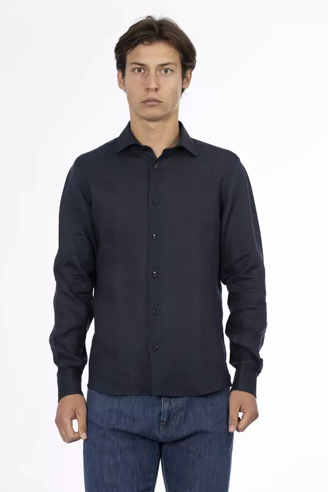 Blue Linen Men Shirt - GlamHub Luxury and Icon Brand Clothing