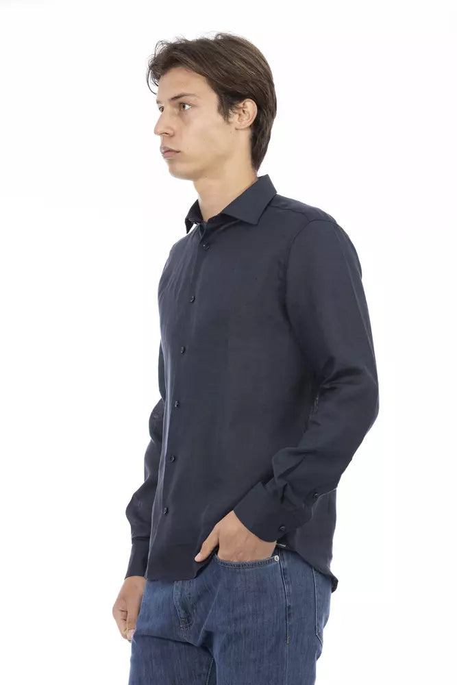 Blue Linen Men Shirt - GlamHub Luxury and Icon Brand Clothing