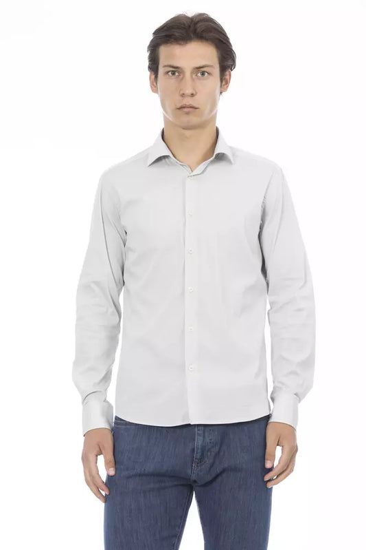 Gray Cotton Men Shirt - GlamHub Luxury and Icon Brand Clothing