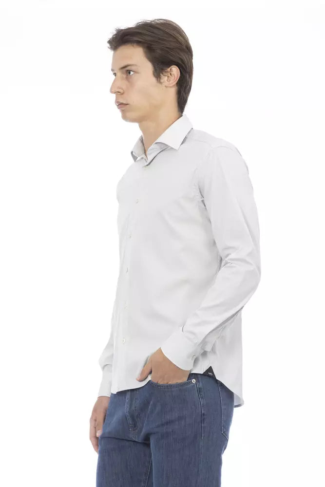 Gray Cotton Men Shirt - GlamHub Luxury and Icon Brand Clothing