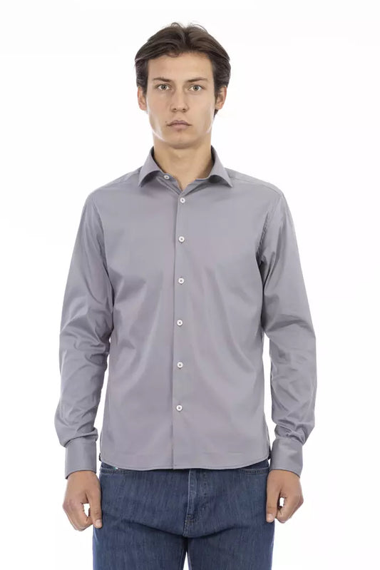 Gray Cotton Men Shirt - GlamHub Luxury and Icon Brand Clothing