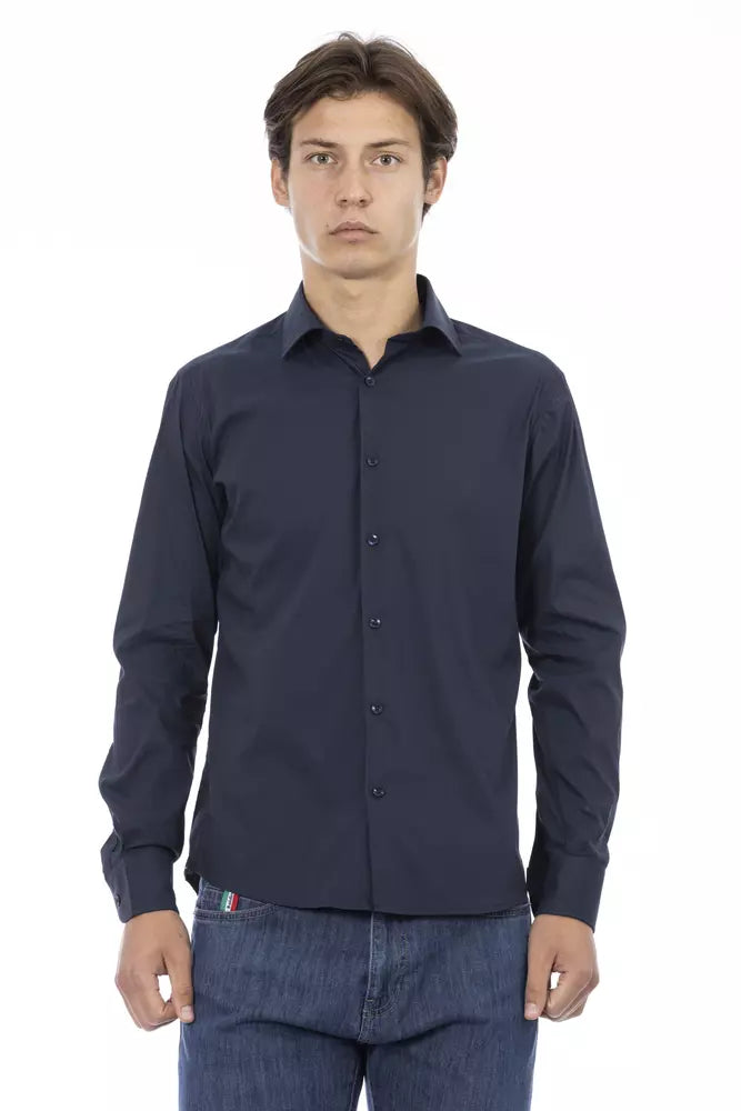 Blue Cotton Men Shirt - GlamHub Luxury and Icon Brand Clothing