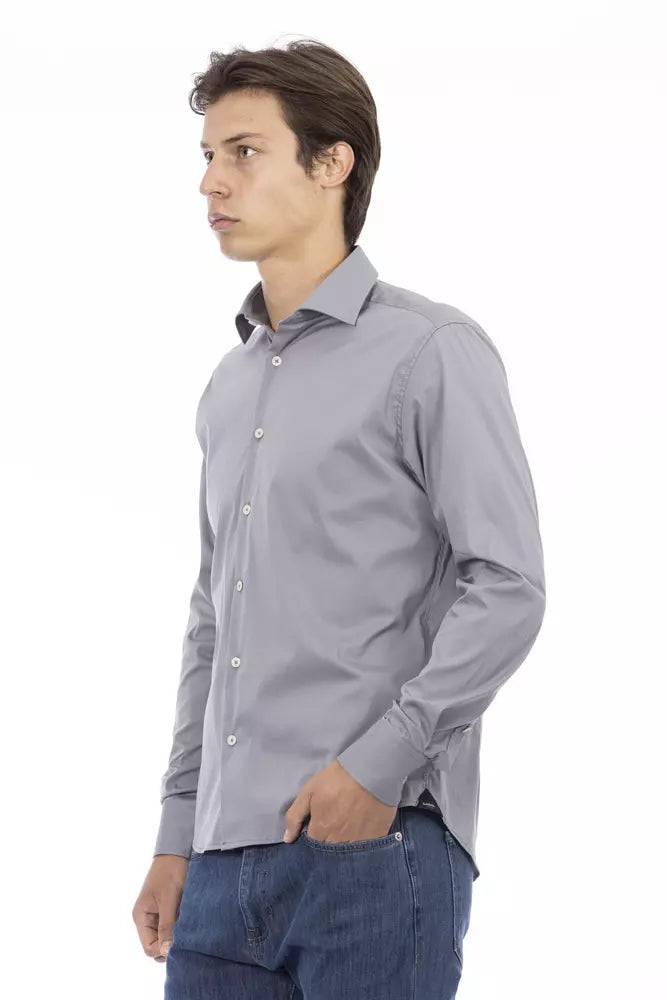 Gray Cotton Men Shirt - GlamHub Luxury and Icon Brand Clothing