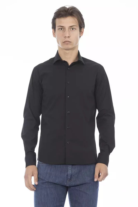 Black Cotton Men Shirt - GlamHub Luxury and Icon Brand Clothing