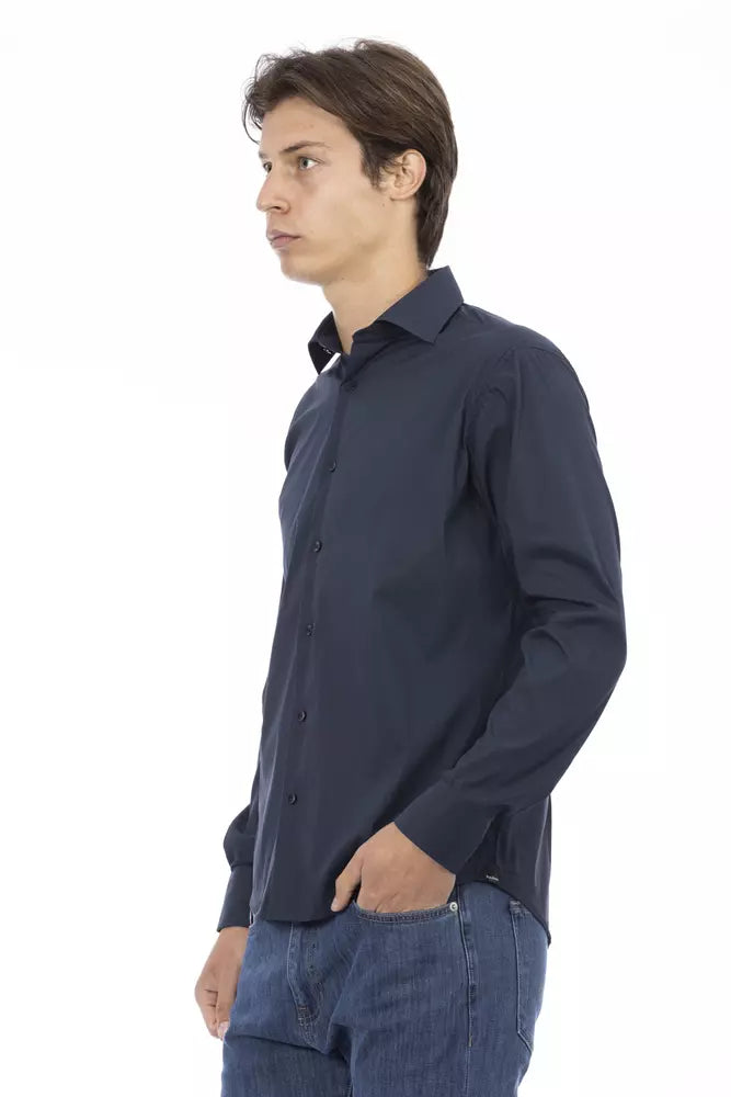 Blue Cotton Men Shirt - GlamHub Luxury and Icon Brand Clothing