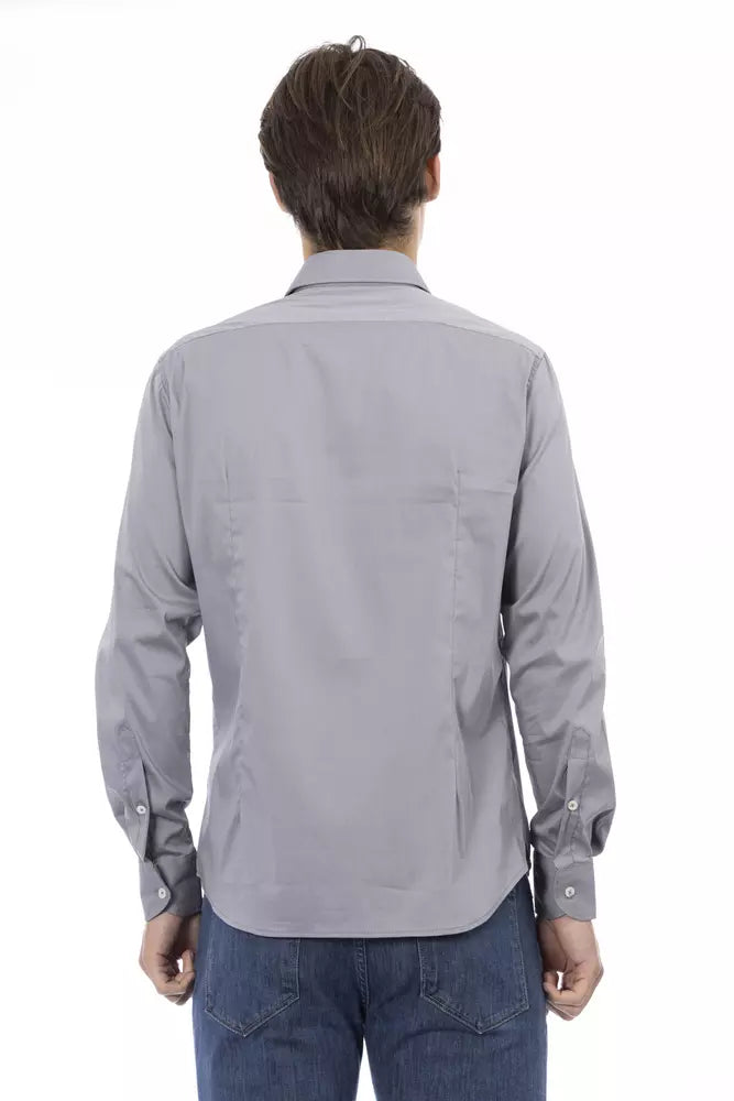 Gray Cotton Men Shirt - GlamHub Luxury and Icon Brand Clothing